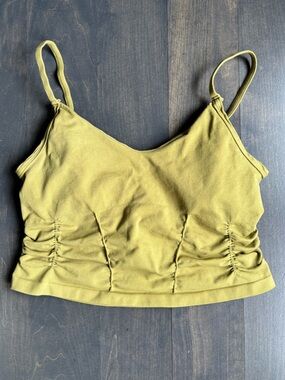 FP Movement by Free People Olive Green Ruched Crop Tank Bra Top